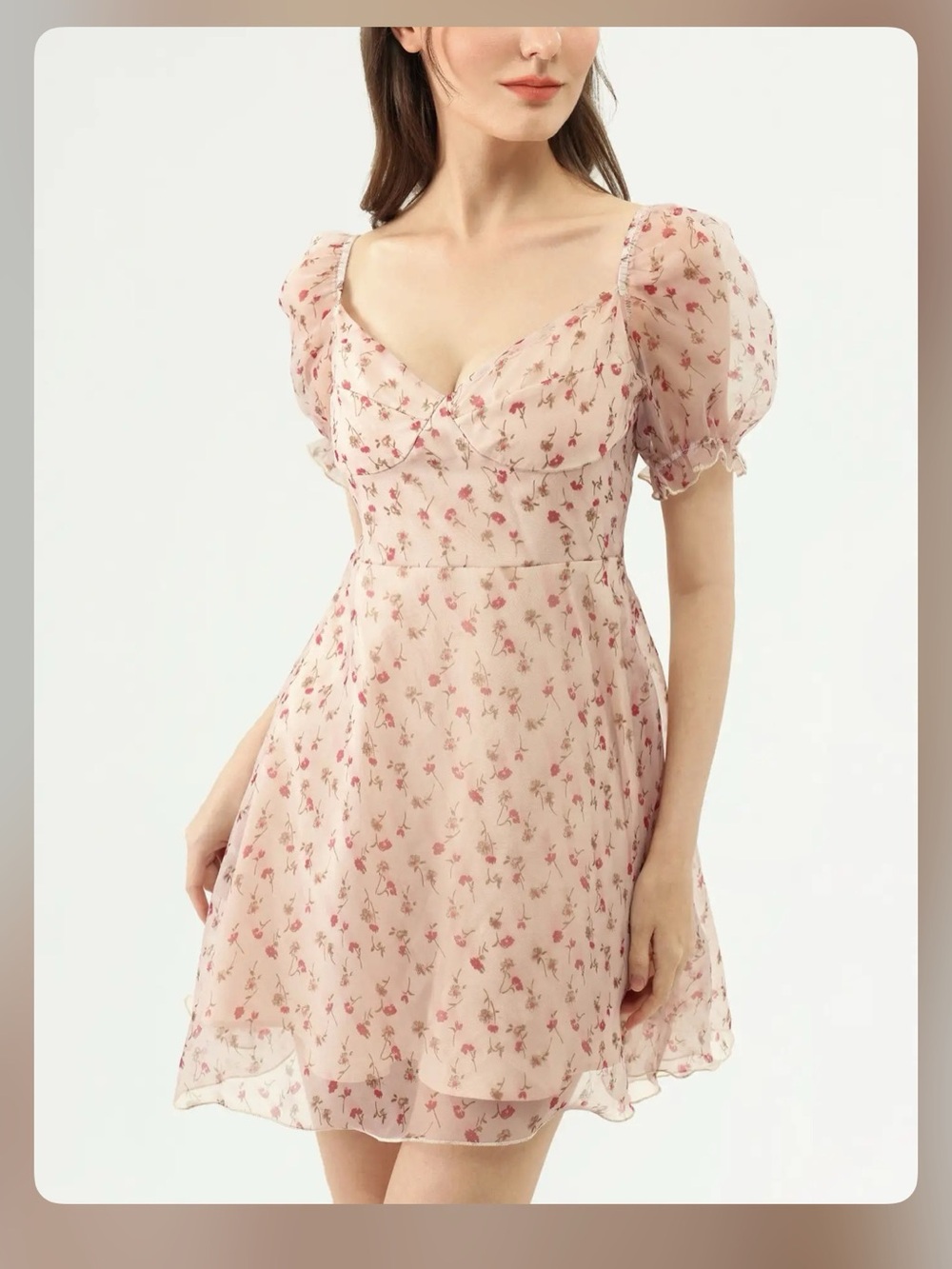Cider Floral Pink Puff-Sleeve Mini Dress